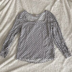 LOFT Blue and White Floral/Geometric Blouse